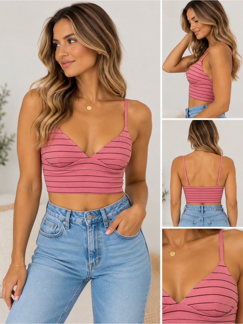 Zara Pink Stripe Crop Top